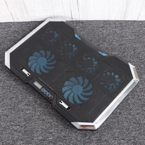 Silent Laptop Cooling Pad and Quiet Cooling Design with 6 Fans and Adjustable Height Stand, Black Portable Laptop Cooler with Dual USB Ports, LED Display for Gaming and Office