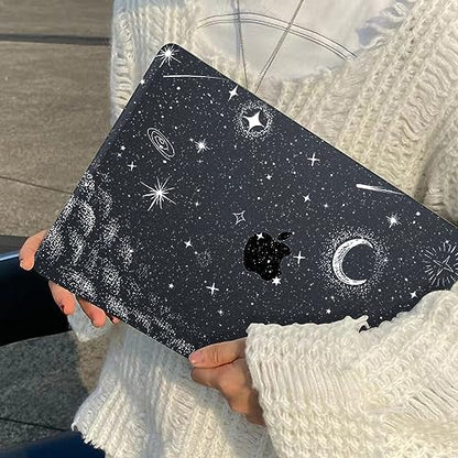 for 2022 2023 2024 2025 2026 MacBook Air 13 inch Case M5 A3449 M4 A3240 M3 A3113 M2 A2681 Cover, Glitter Black Printed Pattern Plastic Hard Shell Case for Mac Air 13.6 M5 2026, Stars & Moon - color: Stars & Moon