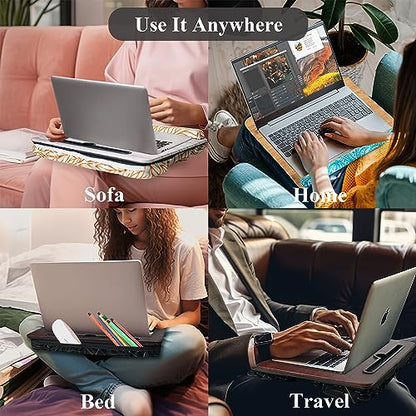 Lap Desk,Fits up to 15.6 inch Laptop Bed Table Computer with Soft Pillow and Storage Bag,Gaming Tray and Writing Tray on Bed for Home Office(2-Dark Brown) - color: 2-dark Brown