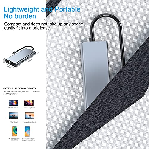 USB C HUB 11 in 1 Docking Station Compatible with MacBook Pro/Air | USB C Adapter with 4K HDMI/VGA/USB C PD/USB3.0/RJ45 Ethernet/SD/TF Card Reader/3.5mm AUX Compatible with Other Type C Laptops - size: 11 in 1