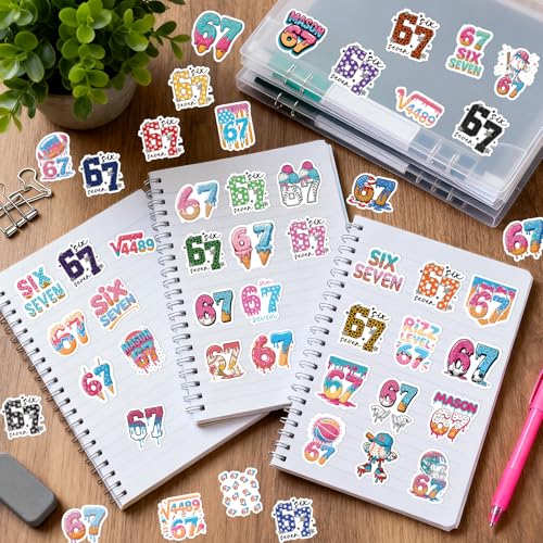 Six Seven 67 Stickers - 50 Pcs Funny 67 Water Bottle Stickers, Softball Football Scrapbook Decals for Luggage Laptop Journal, Waterproof Vinyl Gift for Adult - style: Six Seven
