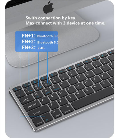 Portable Wireless Keyboard and Mouse Combo, Bluetooth 3.0/5.0/2.4G, Multi-Device pc,Laptop,Phone,Windows,iOS,Android Compatible, Rechargeable,78KEY,11.2inch Length (Sliver) - color: Sliver