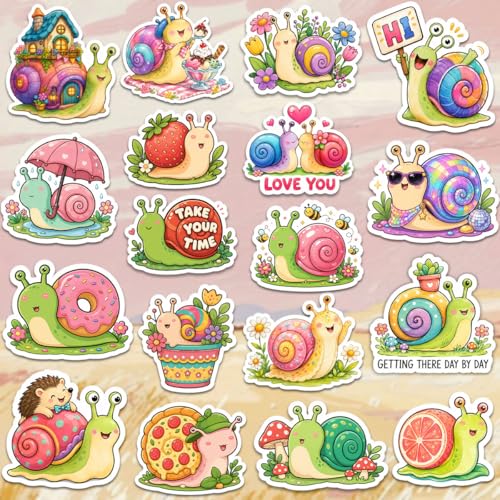 18pcs Cute Snail Stickers Pack, Colorful Animal Waterproof Stickers,Vinyl Cute Aesthetic Sticker for Water Bottle,Laptop,Phone,Skateboard,Sticker for Teens Girls Kids - color: Snail