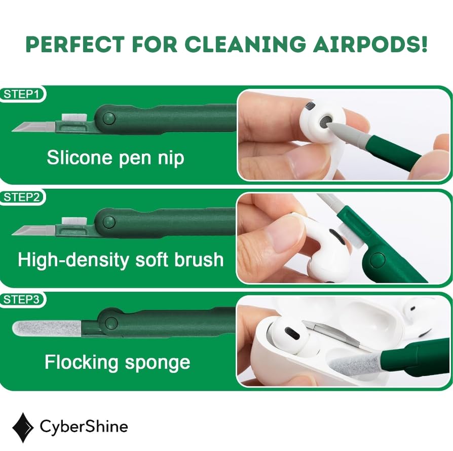 7-in-1 Electronics Cleaning Kit – Screen & Keyboard Cleaner for AirPods, iPad, iPhone, MacBook, Laptop, PC – with 5ML Mist Spray – Soldier Green