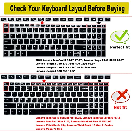 2 Pack Keyboard Cover for Lenovo IdeaPad 3 15.6'' 17.3'', Yoga C740 C940 15.6, IdeaPad L340 S340 320 330 330s 520 720s 130 S145 15.6, IdeaPad 320 330 17.3/ThinkBook 15 Keyboard Skin - color: OmbrePink+Clear