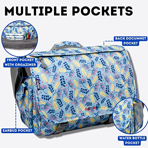 J World New York Thomas Laptop Messenger Bag for Women & Men. Kids Computer Bookbag - color: Sky Leaves