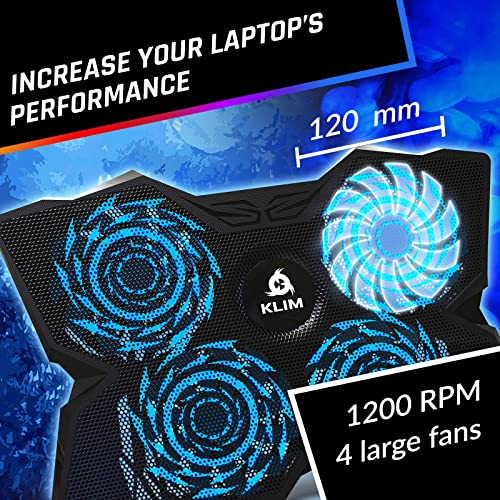 KLIM Wind Laptop Cooling Pad - More Than 500,000 Units Sold - New Version - Powerful Rapid Action Laptop Cooler - Laptop Stand with 4 Cooling Fans - 2 USB Ports - PC Mac PS5 PS4 Xbox One - Diamond - color: Brown
