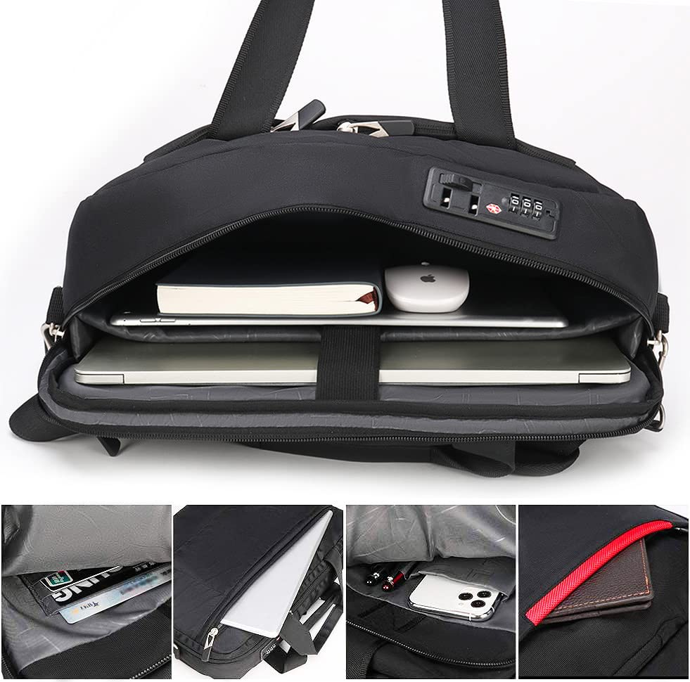 Omnpak 15.6" Laptop Briefcase with Combination Lock Anti Theft Notary Bag | Locking Laptop Bag, Water-Repellent, Shoulder Messenger Bag Satchel Notary Public Work Bag for Men Business Office - size: 15.6 inch