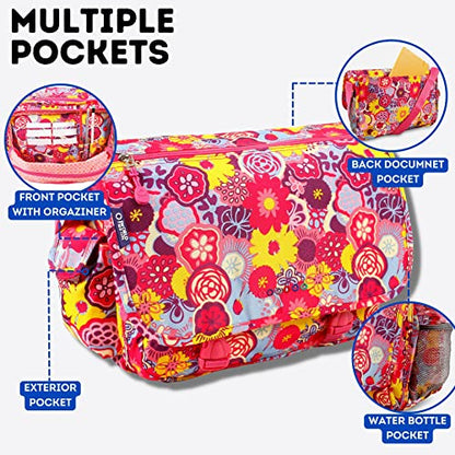 J World New York Terry Messenger Bag for Women Girls School Kids - color: Poppy Pansy