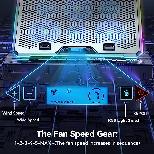 KYOLLY Aluminum Alloy RGB Gaming Laptop Cooler with 6 Fans and LCD Screen - 10 RGB Modes Memory Function, 4 USB Ports 3.0 and 2.0 Hub, 9 Height Adjustable for 10 to 21 Inch Laptops on Desk or Lap