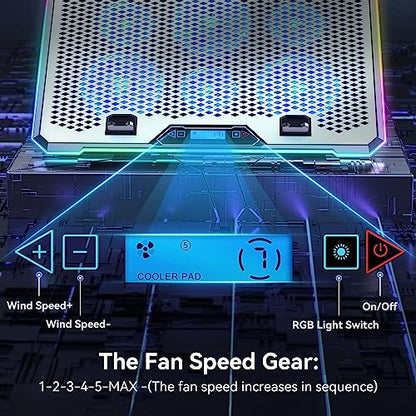 KYOLLY Aluminum Alloy RGB Gaming Laptop Cooler with 6 Fans and LCD Screen - 10 RGB Modes Memory Function, 4 USB Ports 3.0 and 2.0 Hub, 9 Height Adjustable for 10 to 21 Inch Laptops on Desk or Lap