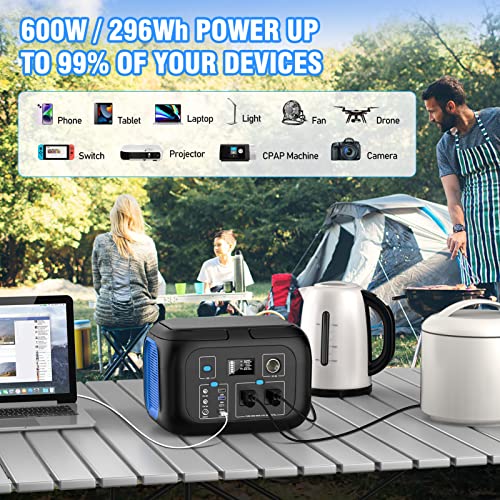 60W Portable Foldable Solar Panel Charger for Outdoor Camping 12 Volt Waterproof High Efficiency Solar Panel Kit&Portable Power Station 296Wh Power Bank 61600mAh Battery Pack Fasting Charging 600W AC