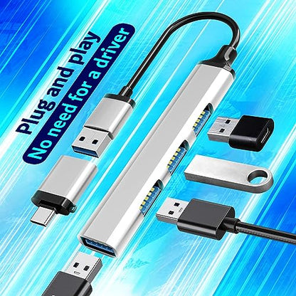 USB Hub, 3in1 Multi-Port - 1 USB 3.0 Port (Top) & 3 USB 2.0 Ports (Side) +2 USB C (Female) to USB 3.0 (Male) Adapters
