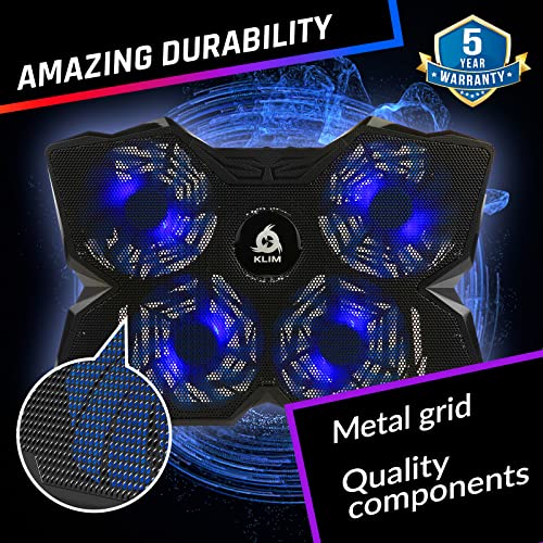 KLIM Wind Laptop Cooling Pad - More Than 500 000 Units Sold - New Version - The Most Powerful Rapid Action Cooling Fan - Laptop Stand with 4 Cooling Fans at 1200 RPM - USB Fan - PS5 PS4 - Blue - color: Blue