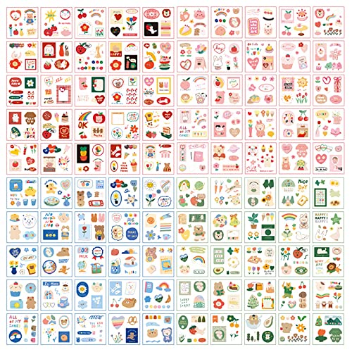 100 Sheets Kawaii Sticker Set, Doraking Cute Cartoon Stickers Transparent Decorative Stickers Decal Pack for Phone Cases Laptops Art DIY Crafts Album Bullet Journals Planner Scrapbook