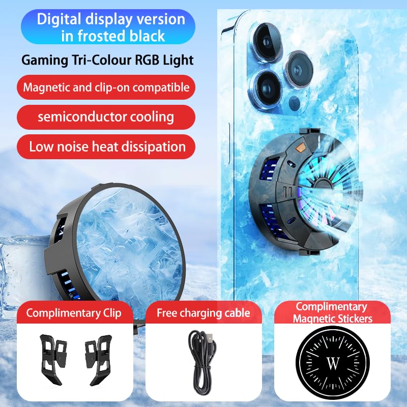 2-in-1 Magnetic & Clip-On Phone Cooler – Semiconductor-Powered Gaming Cell Phone Cooling Fan Radiator for iPhone/Android/iPad/Tablet – Ideal for Gaming, Video Calls, Live Broadcasting, and Vlog