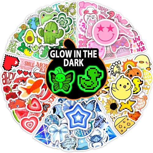 120 Pcs Glow in The Dark Funny Water Bottle Stickers for Kids, Cute Cartoon Waterproof Vinyl Laptop Decals, Luggage Scrapbook Skateboard Phone Case DIY Decor - color: Luminescent-ks-068