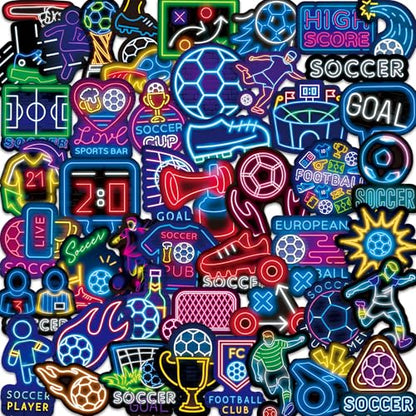 DETICKERS Neon Soccer Stickers for Soccer Fans Boys Water Bottles 50 PCS Waterproof Vinyl Sports Stickers Team Gifts - style: Neon Football