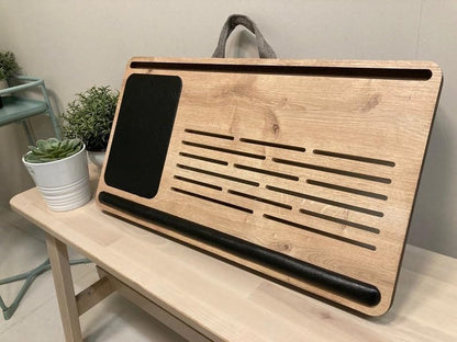 Laptop Stand with Cushion, Lap Desk with Mouse Pad, Bed Tray with Phone Compartments, Wrist Supported, Freelancer Gift for Left Handed