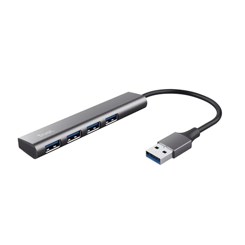 Trust Halyx USB Hub 4-Port USB-A 3.2 Gen 1, 5 Gbps Data Transfer Speed, Thin and Compact Data Hub, Plug & Play, Slim Portable USB Splitter for Computer, PC, Desktop, Laptop, MacBook