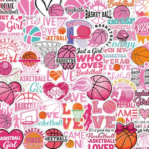 Pink Basketball Stickers for Women - 100 Pcs Cute Basketball Vinyl Sticker Decals, Sports Decals for Laptop Water Bottle Phone Case Notebook Skateboard Helmet Luggage Gift - style: Basketball