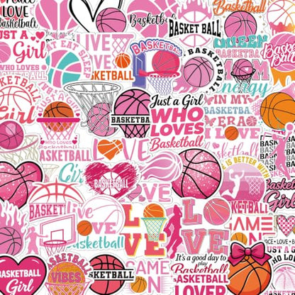 Pink Basketball Stickers for Women - 100 Pcs Cute Basketball Vinyl Sticker Decals, Sports Decals for Laptop Water Bottle Phone Case Notebook Skateboard Helmet Luggage Gift - style: Basketball