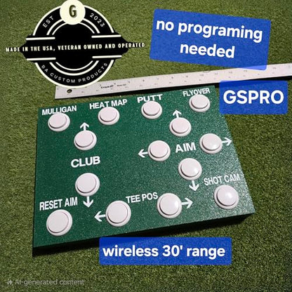 GSPRO Wireless Golf Simulation Control Box, 14 Large Tactile Buttons, RF Dongle Connection, Auto-Wake, No Programming Required, Hand-Built in USA, 11x8 Inches, GSPRO Software - color: green