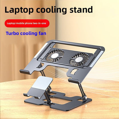 Laptop Cooling Stand (with 2 Silent Cooling Fans), Adjustable Height (with Detachable Phone Holder), Ergonomic Foldable Stand, Aluminum Alloy Cooling Base, Compatible with 10-17 inch laptops