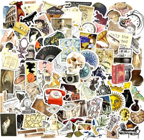 100 Pcs Aesthetic Vintage Vinyl Stickers - Scrapbook Journaling Laptop Water Bottles Waterproof Retro Stickers Skins & Decals, Adults DIY Craft Decor Nostalgic Theme Party Favor & Supplies - style: VintageObjects