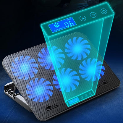 Laptop Cooling Pad, Cooler with 6 Core High Speed Mute Fan, Applicable to 18 inches Notebook Gaming Laptop Computer, Five Level Angle Adjustment Quick Cooling Low Noise (Smart LCD Displays Mute)