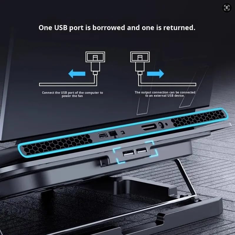 Metal Ice Cooler Silent Exhaust Portable Laptop Cooling Stand with 6 Cooling Fans, Cooling Pad for Laptop Fan 15.6 Inch, with Height Adjustable, Notebook Cooler Pad with Two USB Port