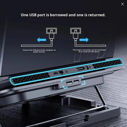 Metal Ice Cooler Silent Exhaust Portable Laptop Cooling Stand with 6 Cooling Fans, Cooling Pad for Laptop Fan 15.6 Inch, with Height Adjustable, Notebook Cooler Pad with Two USB Port
