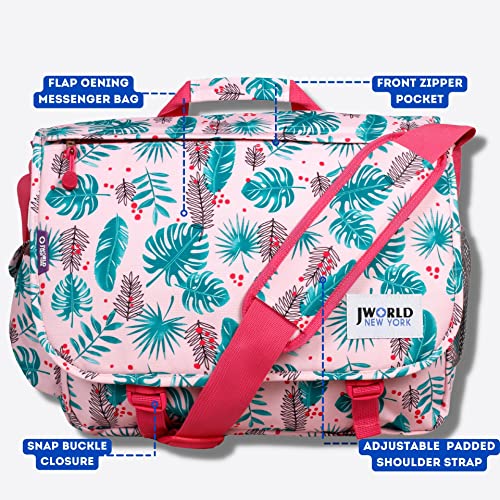 J World New York Thomas Laptop Messenger Bag for Women & Men. Kids Computer Bookbag - color: Palm Leaves