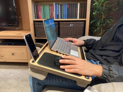 Laptop Stand with Cushion, Lap Desk with Mouse Pad, Bed Tray with Phone Compartments, Wrist Supported, Freelancer Gift for Left Handed