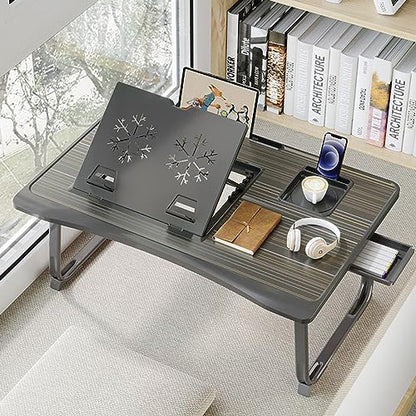Adjustable Laptop Desk for Bed with 6 Different Angles | Portable Lap Tray Table with Storage Drawer and Cup Holder, Laptop Bed Desk Tray for Eating Working Writing Reading (Black)