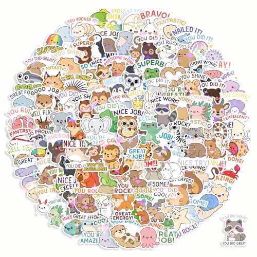 200 Pcs Cute Animal Stickers Bulk.Inspirational Stickers Packs for Boys Adults Teens Girls.Waterproof Vinyl Kawaii Sticker for Laptop, Classroom, Phone Case, Luggage, Cups (Teacher Reward Stickers) - color: Teacher Reward Stickers