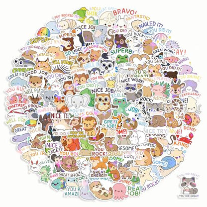 200 Pcs Cute Animal Stickers Bulk.Inspirational Stickers Packs for Boys Adults Teens Girls.Waterproof Vinyl Kawaii Sticker for Laptop, Classroom, Phone Case, Luggage, Cups (Teacher Reward Stickers) - color: Teacher Reward Stickers
