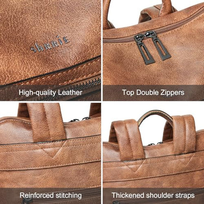 Shrrie 15.6 inch Laptop Backpack for Women,Large Leather Purse,Travel Backpacks Carry on,Water Resistant Casual Laptop Backpacks,College Backpack,Work Backpack for Women,Two-tone Camel Brown - color: Brown With Leopard