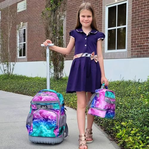 Tilami Rolling Backpack 19 inch with Lunchbox Wheeled Laptop Backpack, Clouds Green - color: Clouds Green