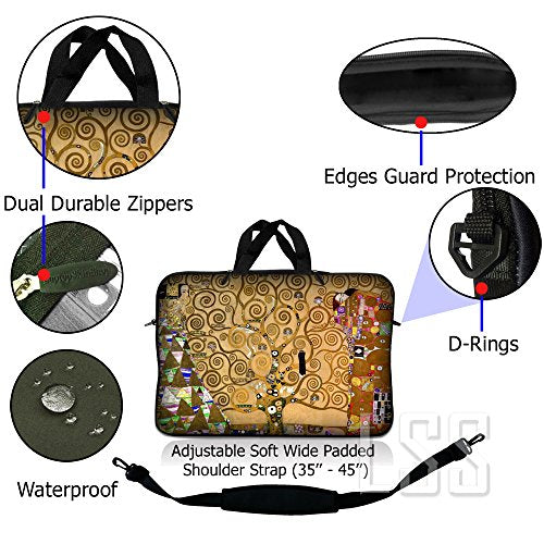 Laptop Sleeve Bag Carrying Case w/Handle & Adjustable Shoulder Strap & Matching Skin Sticker Compatible with 15" 15.4" 15.6" Dell, Asus, Acer - Klimt Tree of Life - color: Klimt Tree of Life, size: 15 inch