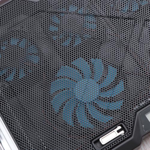 Silent Laptop Cooling Pad and RGB LED Display Adjustable Height Stand with 6 Fans USB Charging Ports for Efficient Cooling and Comfortable Use