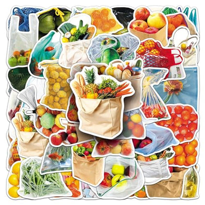 50 Pcs Bagged Food -Fruit and Vegetable Stickers Pack - Cute Cartoon Produce Decals in a Bag for Kids Learning, Kitchen Labels, Healthy Eating - Teacher & Parent Supplies (Bagged Food) - color: Bagged Food