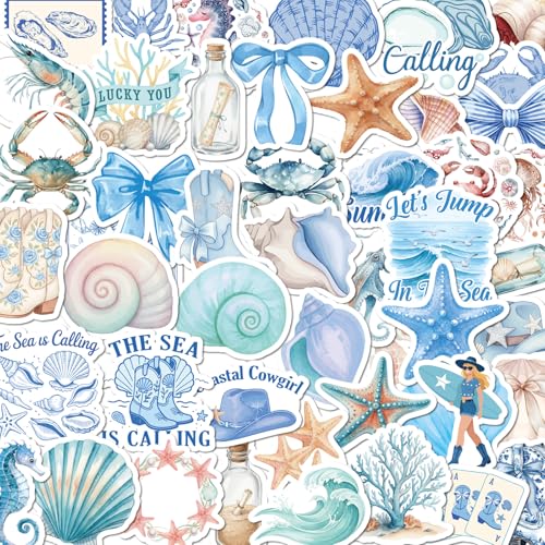 Beach Coastal Summer Stickers - 100 Pcs Beachy Aesthetic Water Bottle Stickers, Ocean Waterproof Scrapbook Sticker, Vinyl Decals for Luggage Laptop Journal - style: Beach Coastal