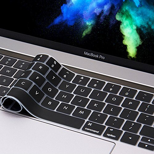 ProElife Premium Ultra Thin Silicone Keyboard Protector Cover Skin for MacBook Pro with Touch Bar 13-inch 15-inch (Model A1706, A1707, A1989, A1990, A2159) (2016 2017 2018 2019 Released) (Black) | Black, Ultra-Thin (0.26 mm), Silicone Protective Skin, Dus