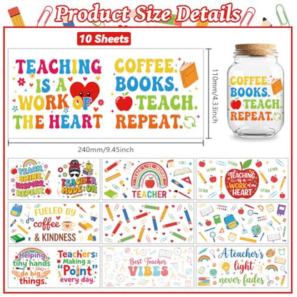 Peacoblue UV DTF Cup Wraps Transfer Stickers Teacher's Day Stationery Pattern, 10 Sheets Waterproof Custom Vinyl Transfer Sticker 16oz Coffee Glass Cup Tumbler Bottle Mug Decals for Men Women - style: Teacher's Day Stationery