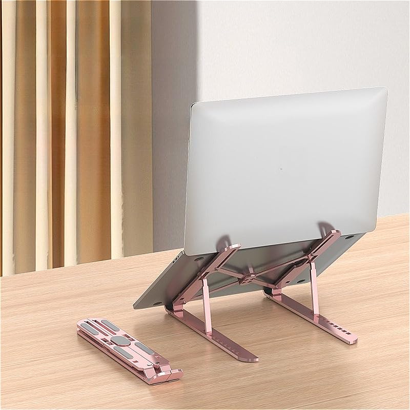 1PC Adjustable Laptop Stand – Aluminum Alloy Foldable Notebook Holder, Ergonomic Portable Computer Bracket with Cooling Ventilation, Non-Slip Laptop Stand for Desk(with 1 Storage Bag)