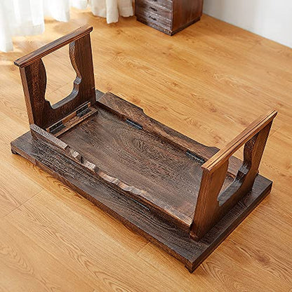 Foldable Wooden Laptop Desk, Breakfast in Bed Serving Tray, Japanese Floor Table for Tea & Coffee, Portable Antique Meditation Altar (23.6”x13.4”x10.6”) - size: 23.6”x13.4”x10.6”