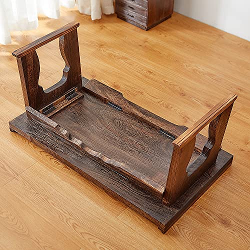 Foldable Wooden Laptop Desk, Breakfast in Bed Serving Tray, Japanese Floor Table for Tea & Coffee, Portable Antique Meditation Altar(19.7”x11.8”x9.1”) - size: 19.7”x11.8”x9.1”