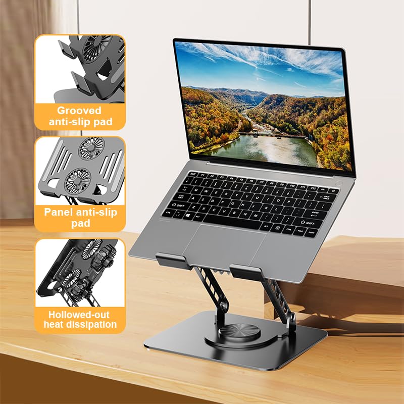 Laptop Cooling Stand with Fan and 360 ° Rotating Base, Adjustable Height, for Desk Gaming/Office Movie Watching and Screen Sharing, Portable Computer Notebook Stand Compatible Up to 17 Inches - color: Black