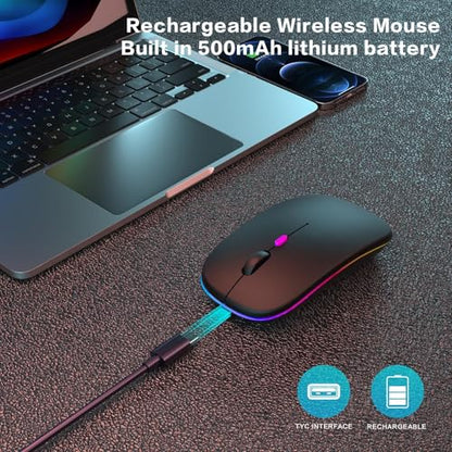 AIKOKOK Wireless Bluetooth Mouse, Rechargeable, Dual Mode Bluetooth 5.2 & 2.4G USB, LED Lights, Slim, Silent, Portable Computer Mouse for Laptop, PC, MacBook, iPad, Tablet (Black Pearl) - color: Pearl Black 01